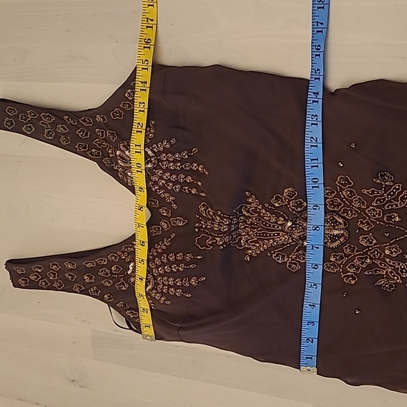 EUC VTG Marina 100% Silk Beaded and Sequined Chocolate Bown Lined Dress - Picture 10 of 17